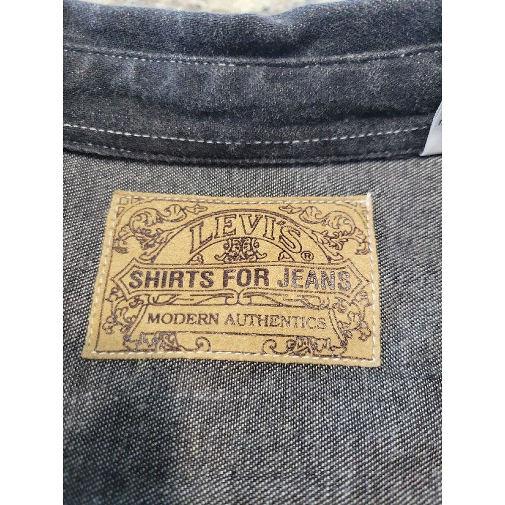 Levi's Shirt Men's L Black Denim Jean‎ Buckle Button Up Long Sleeve Oversized - Picture 2 of 6